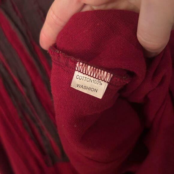 Peacock Ways Women’s 100% Cotton One Size Red Flowy Dress or Tunic Top, Sleeves - Picture 6 of 13